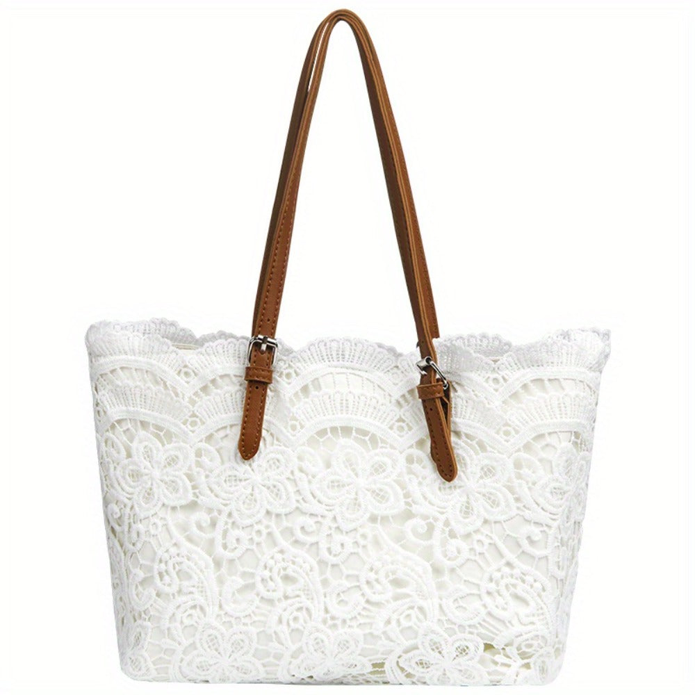 Women's Handbag Purse Shoulder Bag Tote- Elegant Lace Design, Foldable& Lightweight, Adjustable Strap(16"), Kiss Lock Closure, Polyester Lining, Wristlet Strap- for Work, Travel, Shopping, Gift for Mom, Wife, Women, Thanksgiving Chrismas Birthday