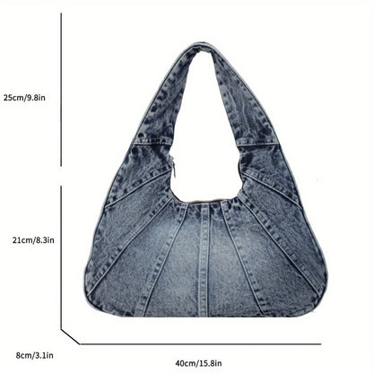 Trendy Tote Wandering Bag Denim Shoulder Bag -- Stylish, Durable, Spacious Underarm Bag for Women, Perfect for Daily Use And Shopping