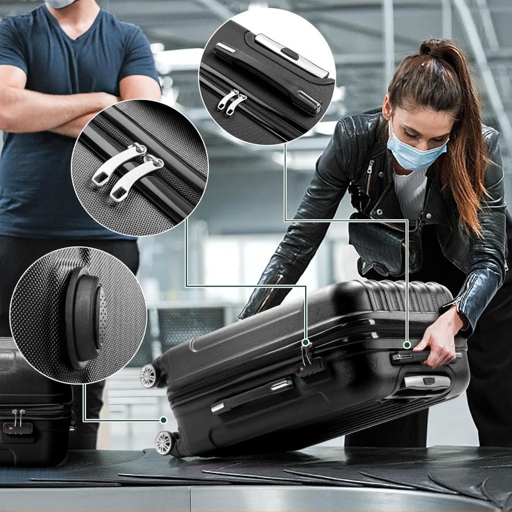 3pcs Luggage Sets (20", 24", 28"), Suitcase with Wheels, Hardside Suitcase with Four Spinner Wheels and Scratch-Resistant Surface