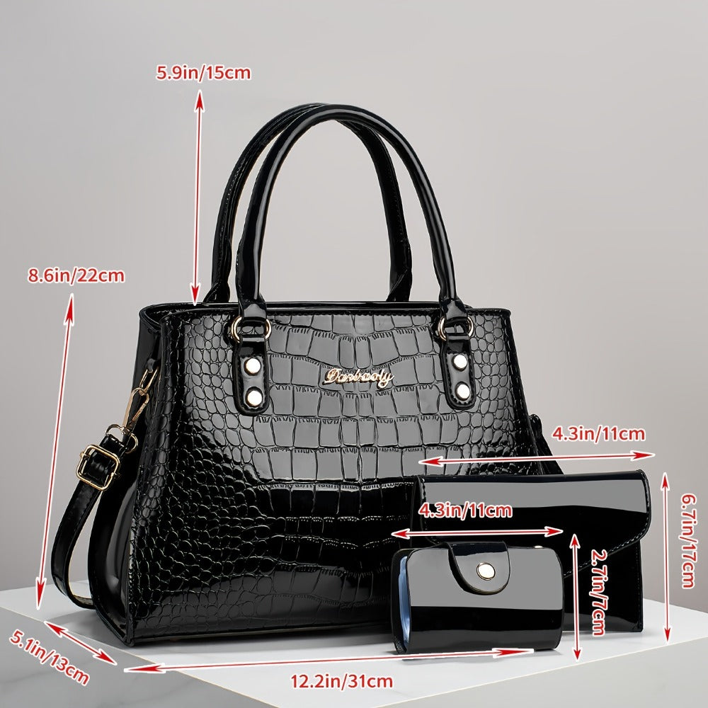 Women's Large Capacity Crocodile Tote & Crossbody Bag with Adjustable Strap - Multi-Color Suitable for //Travel, Zipper Closure Shoulder Bag, Handbag for Everyday Use (Fits for, Stylish Carry)