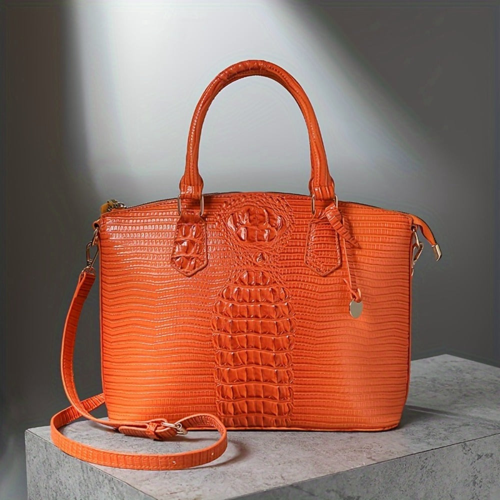 Women'S Work Handbag Featuring a Crocodile Design, a Spacious Crossover Style, And a High-End Fashionable Look. This Elegant Bag Includes a Detachable Shoulder Strap And a Secure Zipper, Making It a Perfect Gift for Christmas Or Thanksgiving