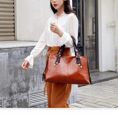 PU Elegant and Retro Women's Tote Bag, Large Capacity Women's Shoulder Bag, Smooth Fabric Crossbody Bag, High-quality Handbag, Suitable As A Gift