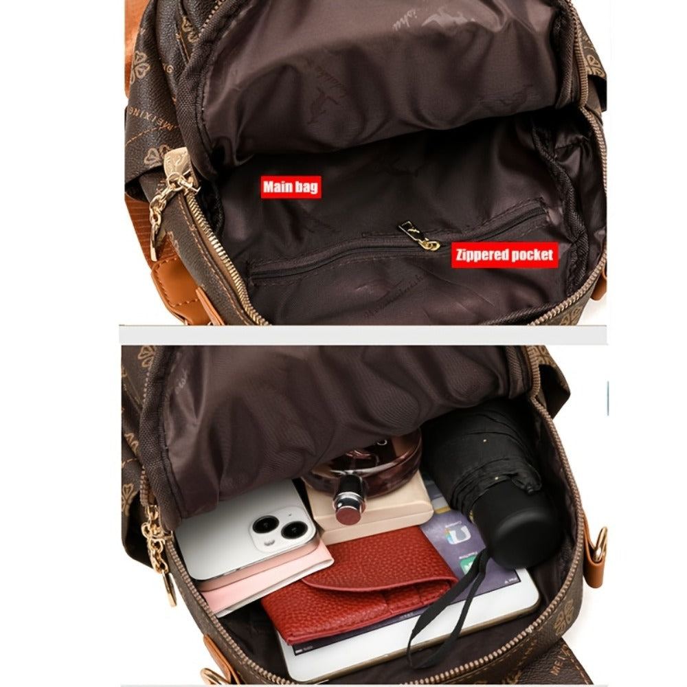 Ladies New High-end Dushi Simple Casual Small Backpack, Fashionable And Lightweight Backpack, Large Capacity, Multi-function Multi-pocket Design, Retro Print Trendy Schoolbag, Suitable for Students, Office Workers And Travelers, Best Gift