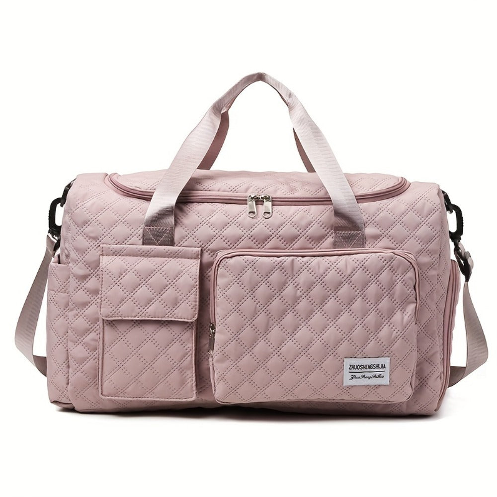 Women's Weekender Bag with Shoe Compartment, Travel Duffel Bag, Large Capacity Fitness Yoga Tote Bag, Expandable Carry-On Bag (Beige, Black, Pink, Teal, Purple)