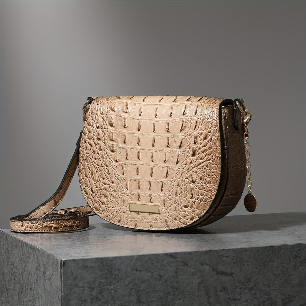 New Fashionable And Elegant Crossbody Small Bag Crocodile Pattern Faux Leather Women'S Crossbody Bag, Safety Flap Small Bag Semi-Circular Women'S Bag Daily Commuter Versatile Women'S Bag Detachable Shoulder Strap