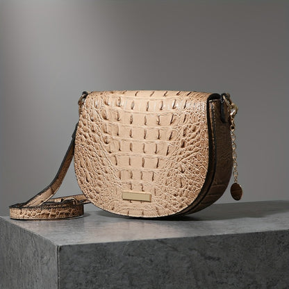 New Fashionable And Elegant Crossbody Small Bag Crocodile Pattern Faux Leather Women'S Crossbody Bag, Safety Flap Small Bag Semi-Circular Women'S Bag Daily Commuter Versatile Women'S Bag Detachable Shoulder Strap