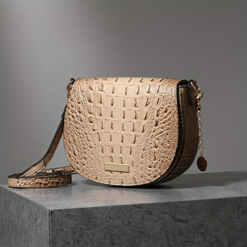 New Fashionable And Elegant Crossbody Small Bag Crocodile Pattern Faux Leather Women'S Crossbody Bag, Safety Flap Small Bag Semi-Circular Women'S Bag Daily Commuter Versatile Women'S Bag Detachable Shoulder Strap