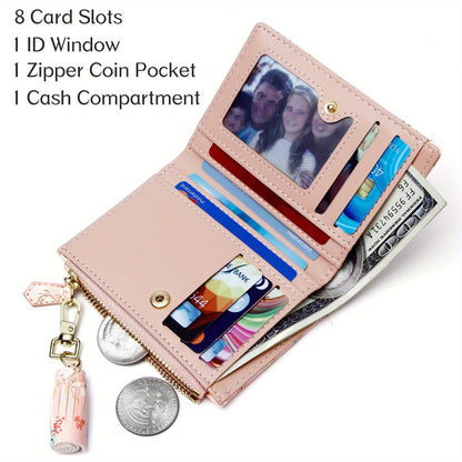 Slim Bifold Wallet for with Tassel Keychain - 9 Card Slots & Zipper Pocket, Compact ID Holder for Everyday Use Or Party Accessories - Perfect Gift for Her, Cute Wallet, Stylish Accessory, Durable Polyester Lining Suitable for Teens, Coin Purse
