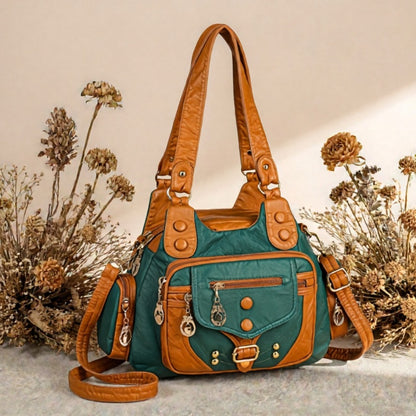 Stylish Tote Bag, Retro Women'S Shoulder Purse, Trendy Handbag, Adjustable Strap Bag, Timeless Zipper And Stud Detail Bag, Versatile Wallet, Various Style Wallet