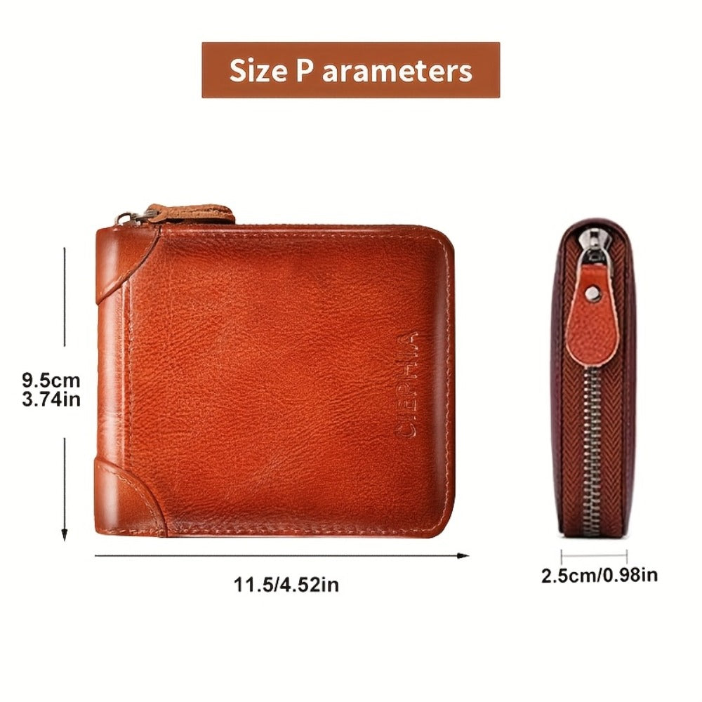Cierhia Vintage Men'S Top Layer Cowhide Wallet with RFID Blocking Protection - Slim Brown Clutch with Zipper, Multi-Function ID & Credit Card Holder, Coin Pocket - Ideal Gift for Him, Short Wallet