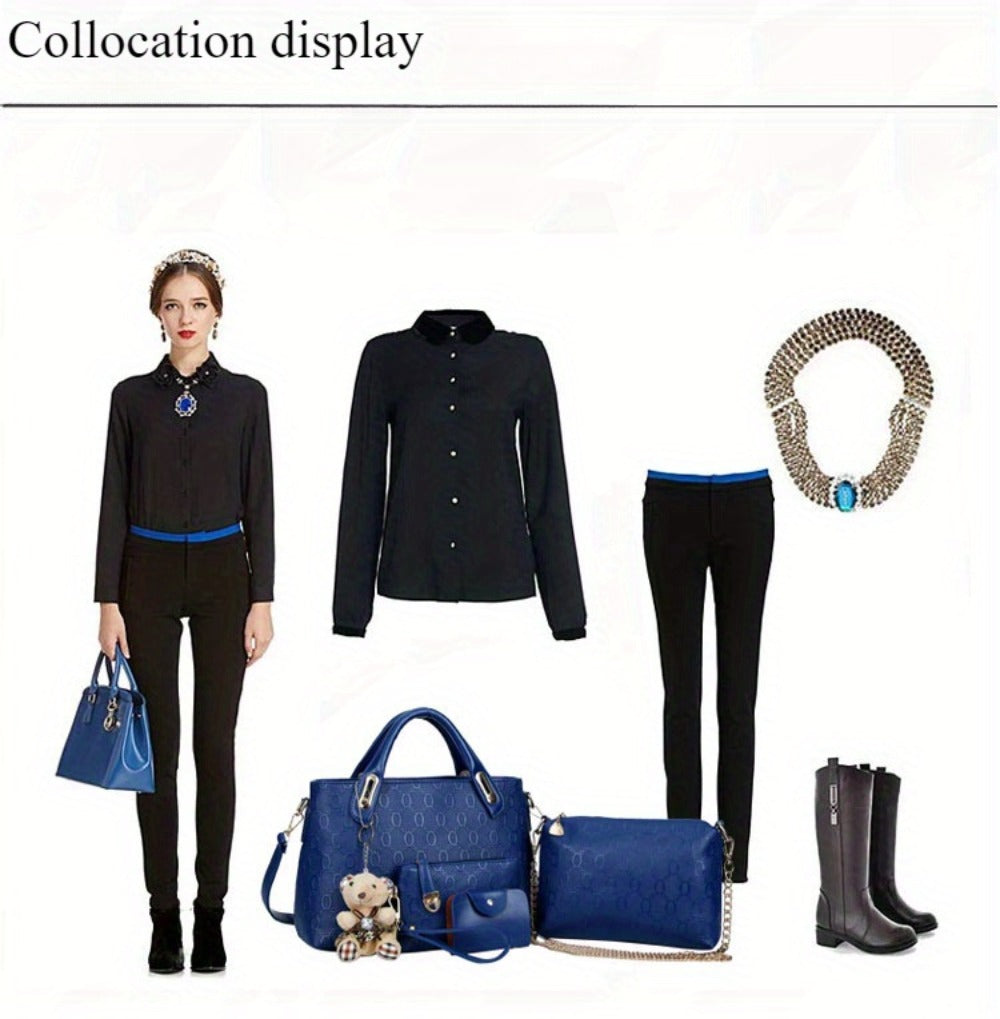 Women's Tote bag set, 4pcs bear pendant bag, large capacity tote purse crossbody bag