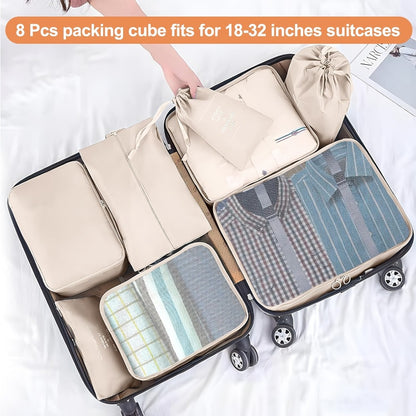8pcs Set Packing Cubes for Suitcase, Packing Cubes for Carry On Suitcases, Luggage Organizer for Travel Essentials, Large Mesh Luggage Bag for Suitcases