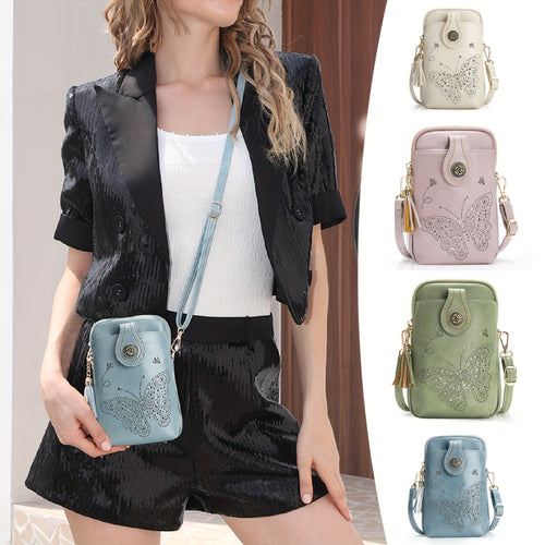 1pc APHISON Elegant Butterfly Print Crossbody Bag For Women, Lightweight Faux Leather Mini Cell Phone Purse With Adjustable Strap And Tassel Detail, Animal Theme, Zip Closure, Anti-Fade, Faux Leather Lining PU Shoulder Tote Bag Gift For Mom Zipper
