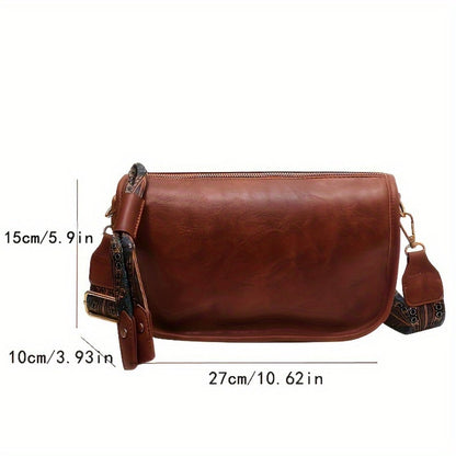 Bohemia Graphic Pattern Zipper Crossbody Bag, Ethnic Style Stylish Shoulder Bag with Wide Strap, A Random Bear Pendant, Large Capacity Daily Purse for Best Birthday Gifts