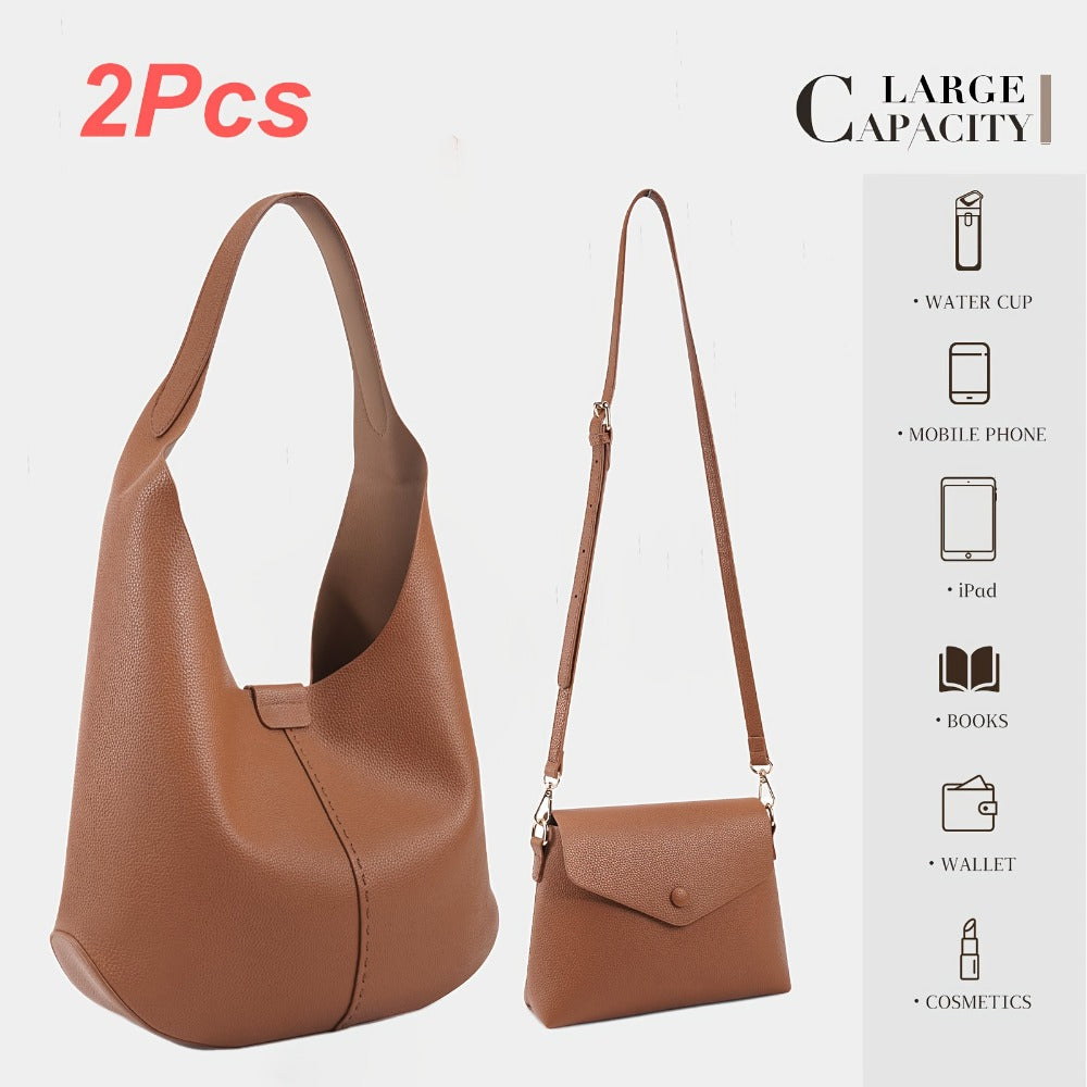 2pcs/Set Local Designer Hobo Purses For Women, A Soft Shoulder Tote Bag And A Compact Crossbody Bag - A Bag Set For Women, Suitable As A Birthday Or Mother'S Day Gift. Large Bags Are Used For Shopping, Small Bags Are Used For Shopping.