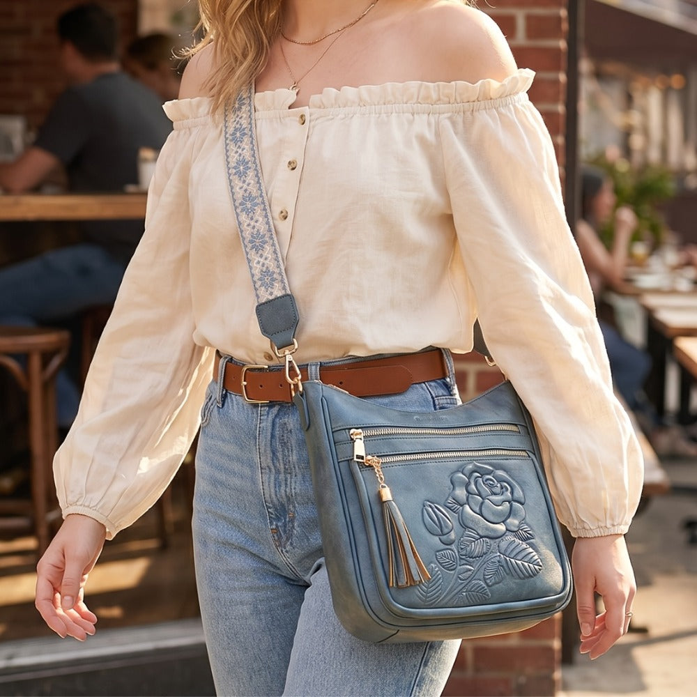 YOVIEE Crossbody Bags for Women, Medium Fashion Crossbody Purse, Ladies Versatile Handbag, Daily Shoulder Bag, Delicate Cutout Floral Motif, Roomy Storage, Ideal for Business Trips And Office Daily