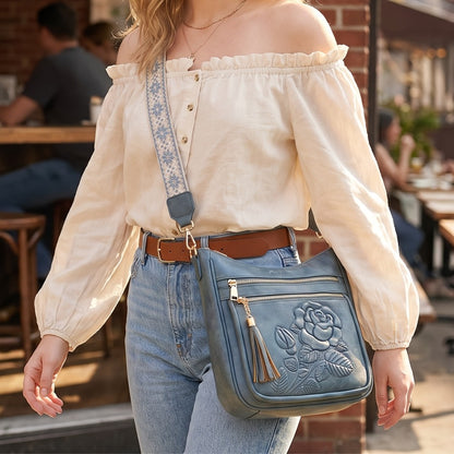 YOVIEE Crossbody Bags for Women, Medium Fashion Crossbody Purse, Ladies Versatile Handbag, Daily Shoulder Bag, Delicate Cutout Floral Motif, Roomy Storage, Ideal for Business Trips And Office Daily