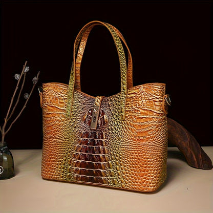 3pcs Crocodile Print Handbag Set - Fashionable Vintage Style, Multi-Functional Top Handle Crossbody, Business Clutch & Coin Purse - Spacious, Secure, Ideal for Everyday Chic,, Christmas, Mother's Day Gift