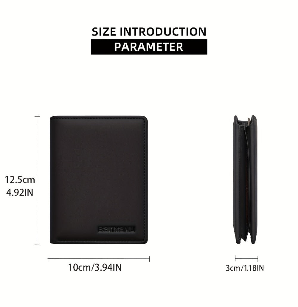 Genuine Leather Three-Fold Wallet for Men, 13 Card Slots with Anti-Theft Feature