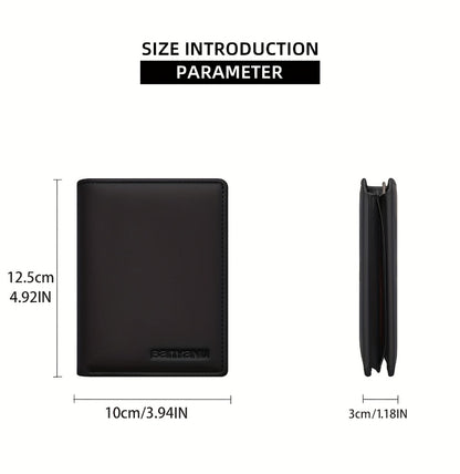 Genuine Leather Three-Fold Wallet for Men, 13 Card Slots with Anti-Theft Feature