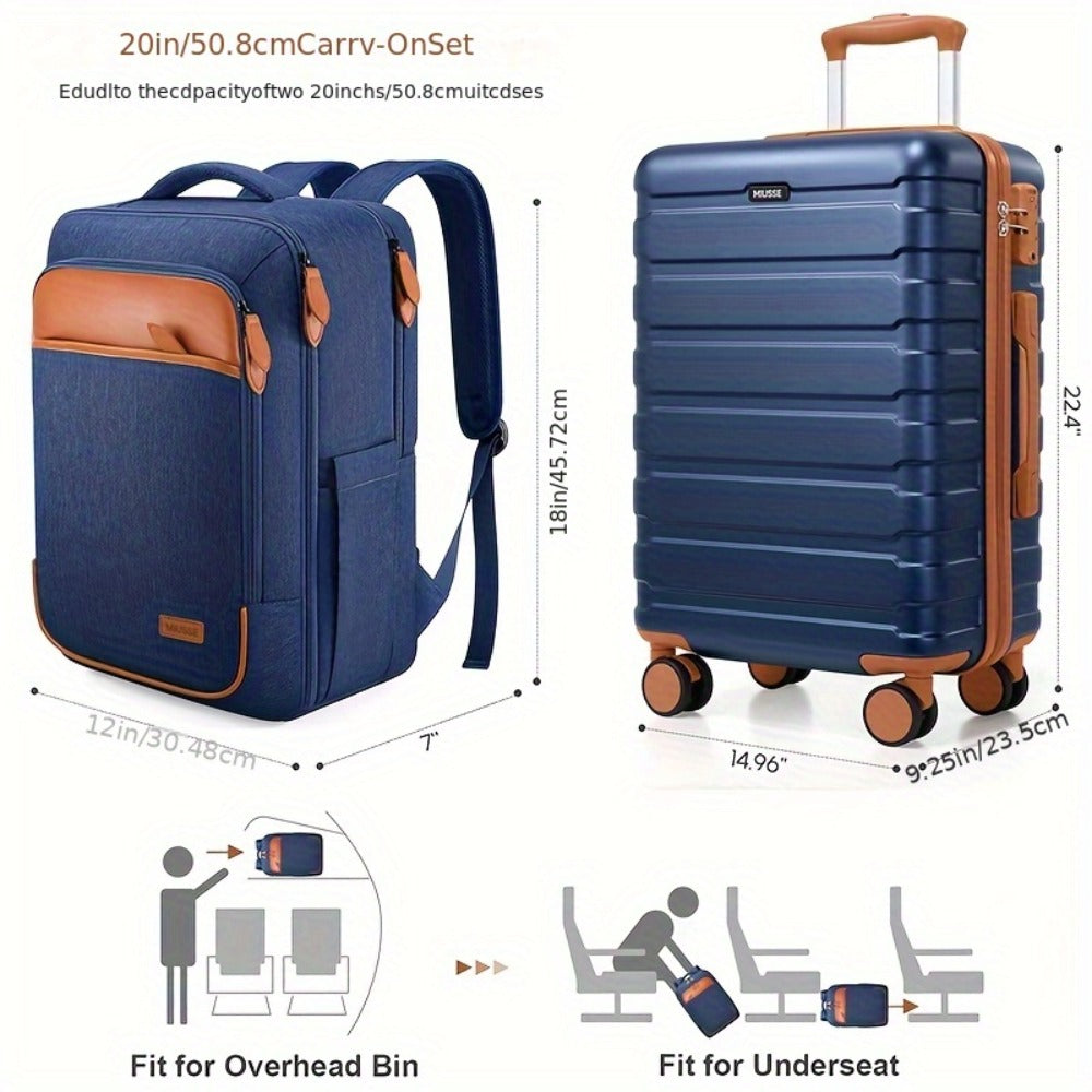 3pcs 20 Inch PC Hardside Luggage Set with TSA Lock Carry On Suitcase & Backpack - Lightweight ABS+PC Spinner Wheel Travel Bags, Laptop Compartment, for men & women, Grey//, Airplane Compatible (Annual updates likely)