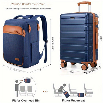 3pcs 20 Inch PC Hardside Luggage Set with TSA Lock Carry On Suitcase & Backpack - Lightweight ABS+PC Spinner Wheel Travel Bags, Laptop Compartment, for men & women, Grey//, Airplane Compatible (Annual updates likely)