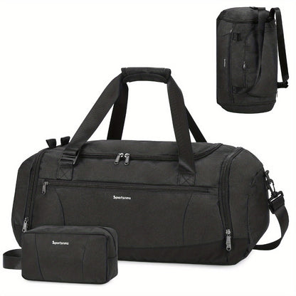 Large Capacity Travel Duffel with Shoe Compartment & Wet Pocket - Heavy-Duty Gym, Weekend, Overnight Backpack - Adjustable Strap, Spacious Interior - Durable Polyester Suitcase Replacement for Men & Women - Ideal for Business, Vacation, Sports