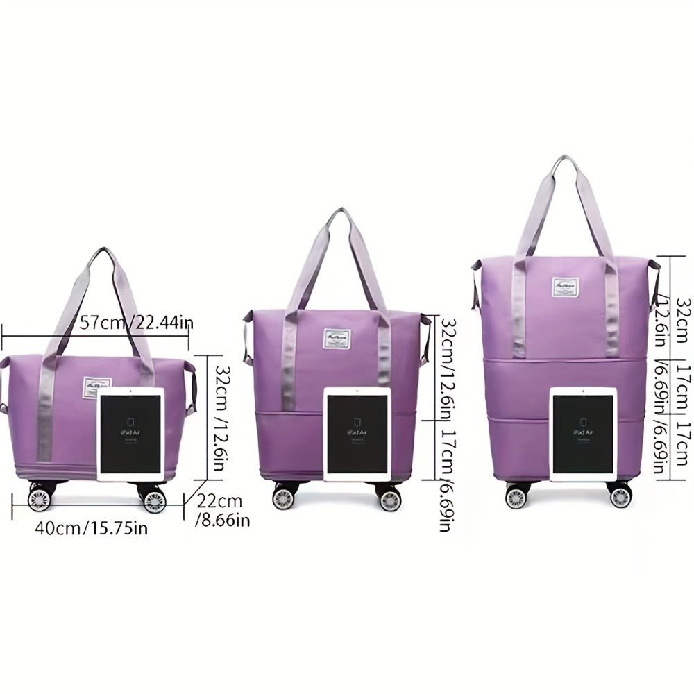 Expandable Rolling Duffle Bag with Detachable Wheels, Oxford Travel Tote, Multi-Functional Weekender Carry-On with Wet/Dry Compartment, Luggage Sleeve & Large Capacity for Women/Men