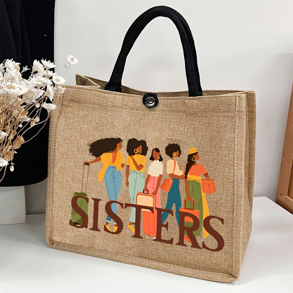 Matching Sister Tote Bags with Letter Print Large Capacity Commuter and Shopping Bag Lightweight Durable Daily Handbag with Double Handles for Women