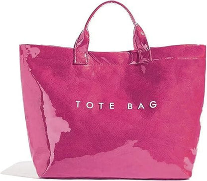 PVC Tote Bag for Women Large Plastic Tote Bag for Work Letter Print Hobo Bag Kraft Paper Work Handbags Purses Beach Vacation Tote Bag