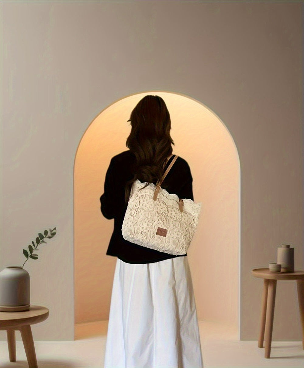 2025 New Style Lace Tote Bag/ Shoulder Bag: Elegant And Premium with Floral Decorations, Perfect for Daily Commuting Or Photo Shooting, Ideal Holiday Gift (Halloween/Thanksgiving/Christmas)