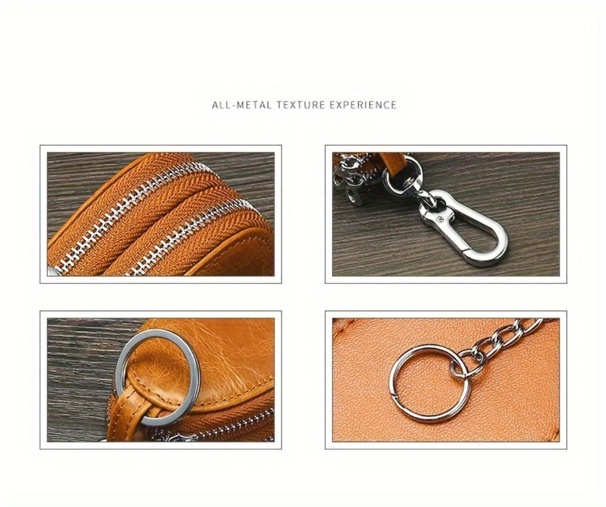 A Multifunctional Double-Layer Car Key Pouch for Men, Featuring a Retro Leather Design, Smart Folding Key Protection, And a Stylish Business Wallet