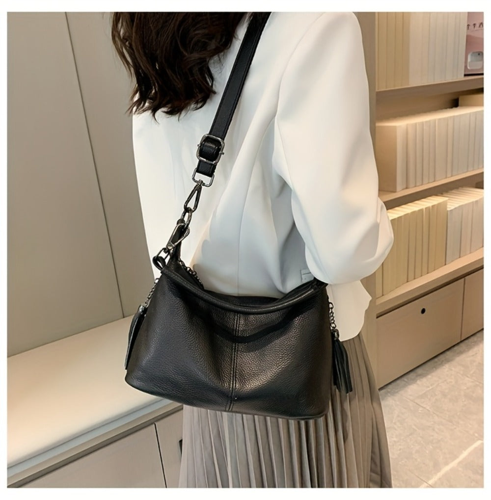Bolsos Para Mujer Tassel Textured Genuine Genuine Leather Crossbody Bag Shoulder Bag with Adjustable Strap Daily Commuter Versatile Handbag Tote Bag for Women Large Capacity Travel Bags for Women
