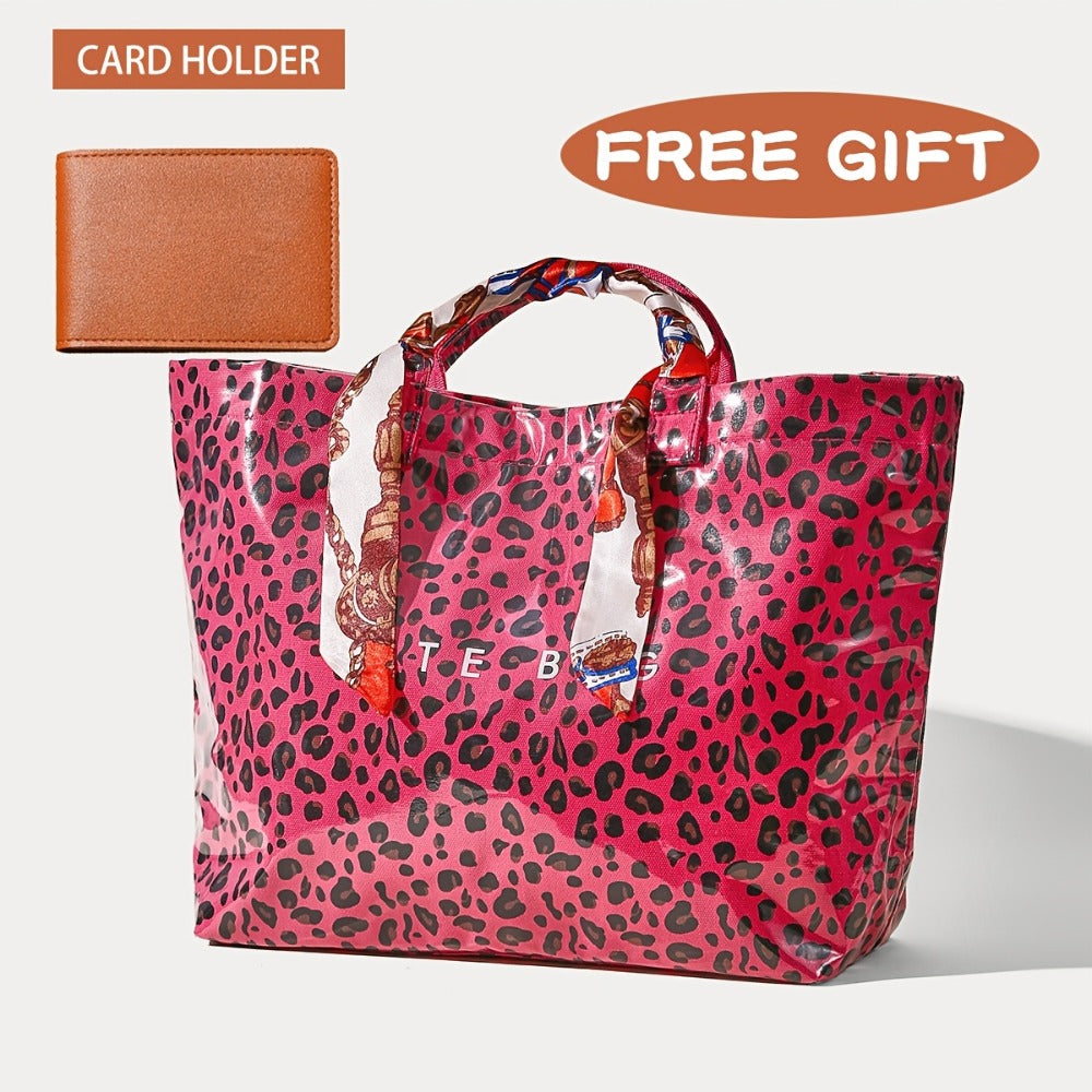 Fashion High-end Texture Large Capacity Leopard Print Tote Bag, PU Open Tote Bag Storage Bag, Niche Design Versatile Tote Bag