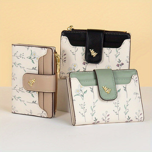Chic Floral Wallet for Women - Compact Card Holder with Snap Closure