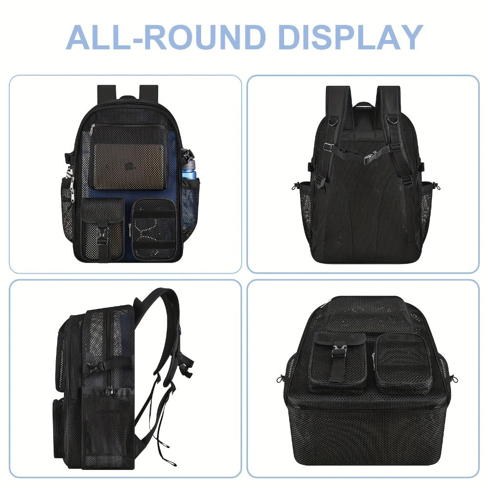 Unisex Mesh Bag, High-Strength Polymer Material, Built-in Laptop Compartment, Light & Breathable, Ideal for Students, Adults, Hiking, Travel & Beach