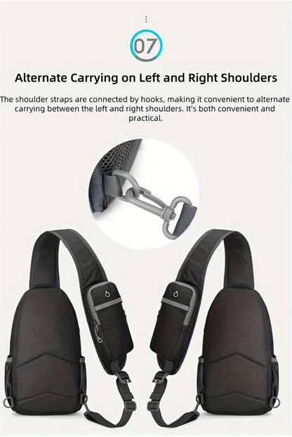 Sport Sling Bag for Men and Women - Large Capacity Crossbody Bag for Travel, Hiking & Daily Commute | Adjustable Breathable Strap, Multiple Pockets with Earphone Hole, Nylon.