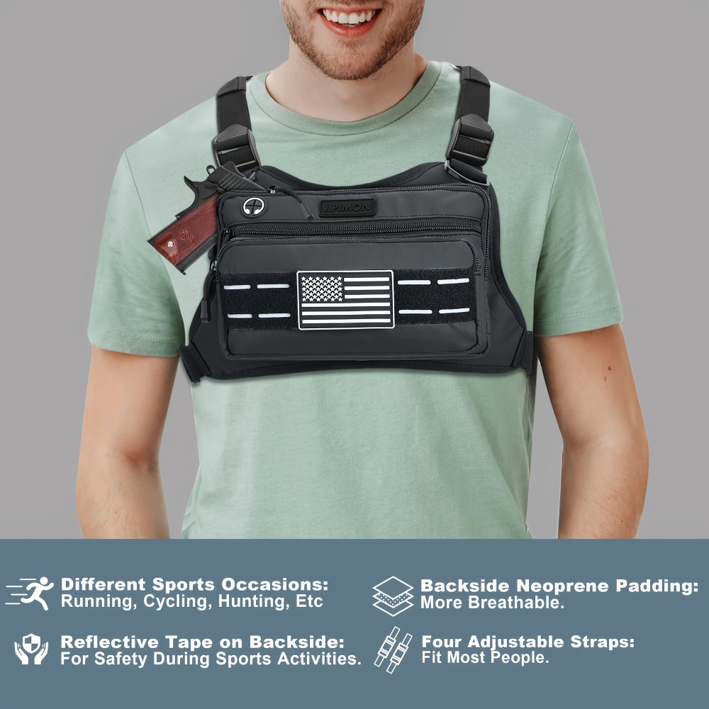 [Tactical Chest Bag] Men's Tactical Chest Bag - Lightweight Adjustable EDC Running Chest Pack - Multi-Pocket Outdoor Vest for Running, Hiking, Cycling & Exercise - EVA Breathable Material - Unisex Sports Chest Pouch for Outdoor Activities