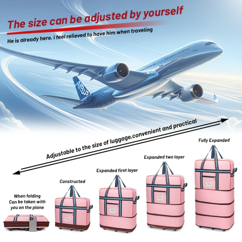 Oversized Expandable Rolling Duffle Bag - Collapsible Checked Luggage for Air Travel And Relocation