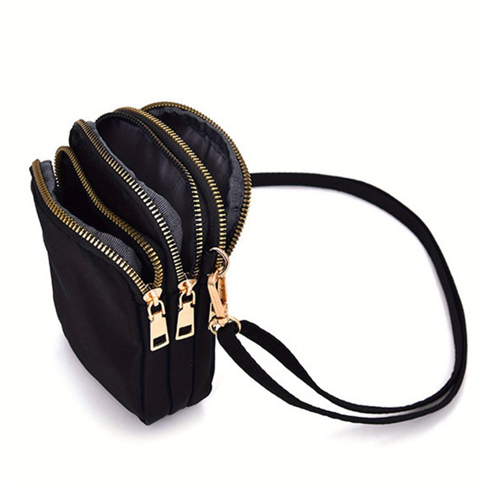 's Compact Crossbody Bag - Heart-Shaped Window with Golden Zipper, Adjustable Strap, Oxford Cloth Purse with Coin Pocket & Headphone Jack - Lightweight Everyday Bag for, Phone Purse for Travel, Work, School - Black Crossbody Bag with Butterfly Heart Print