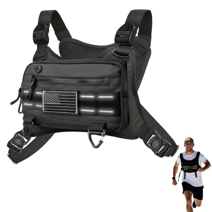 [Tactical Chest Bag] Men's Tactical Chest Bag - Lightweight Adjustable EDC Running Chest Pack - Multi-Pocket Outdoor Vest for Running, Hiking, Cycling & Exercise - EVA Breathable Material - Unisex Sports Chest Pouch for Outdoor Activities