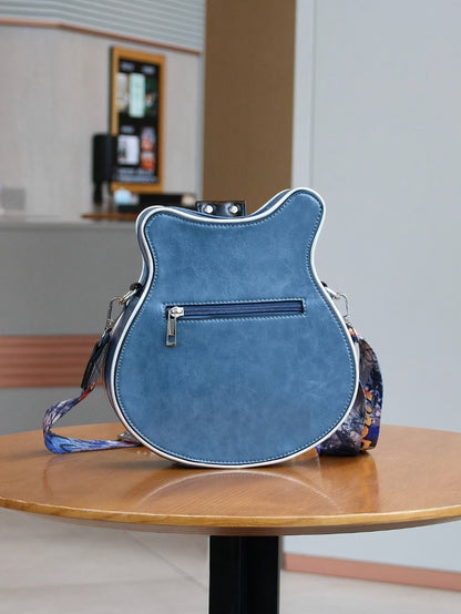 Distinctive Creative Y2K Hot American Style  Guitar Shaped Bag Beth Guitar Shaped Bag Shoulder Bag Crossbody Bag Fashionable Chain Rivet Decoration Color Contrast Wide Shoulder Strap Women's Bag Street Unisex Bag