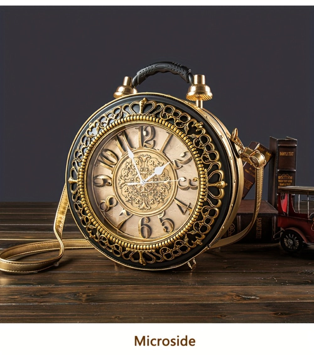 Women's Retro Steampunk Handbag with Clock Face - Battery- Crossbody Bag, / Suitable for Outfits, Themed Events & Daily Use, Zipper Closure Shoulder Purse,