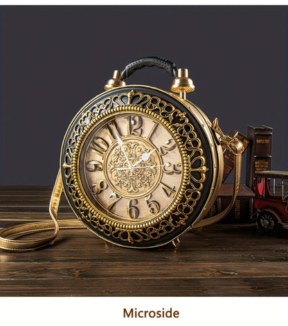 Women's Retro Steampunk Handbag with Clock Face - Battery- Crossbody Bag, / Suitable for Outfits, Themed Events & Daily Use, Zipper Closure Shoulder Purse,