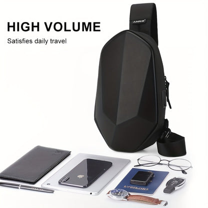 Geometric Sling Chest Bag with USB Charging Port, Hard Shell Crossbody Pack for Hiking Cycling