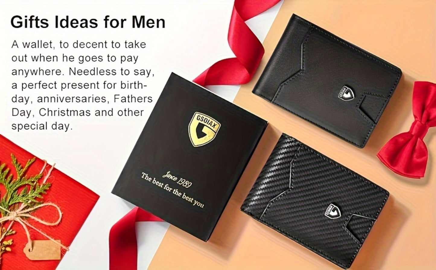 1pc Ultra-Thin Men'S Wallet - Carbon Fiber Inspired, RFID-Blocking, Minimalist Design - Perfect for Daily Use & With Stylish Gift Box