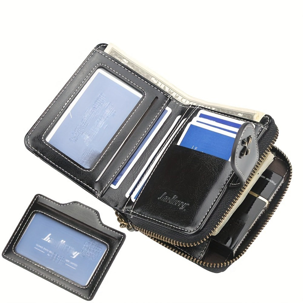 Women'S Compact Mini Wallet with Secure Hasp, Multiple Card Slots And Zipper Coin Pocket with Metal Chain And Detachable Card Holder