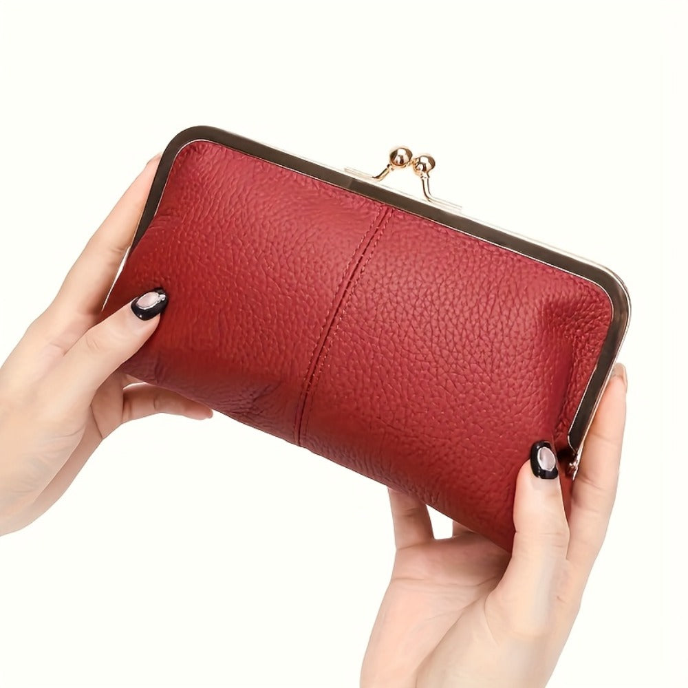 Trendy Genuine Leather Wallet, Solid Color Card Holder, Perfect Clutch Bag for Daily Use