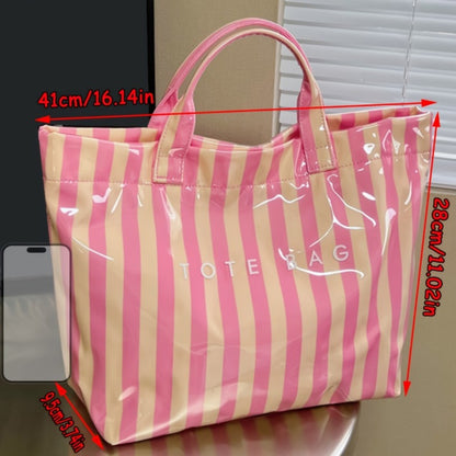 New Large Capacity Women'S Handbag, Striped Pattern Easy Style Tote Bag, Lightweight Daily Commute Handbag Work Bag, Shopping Outing Phone Bag Wallet, Item Storage Bag, Fashionable And Grand Handheld Bag