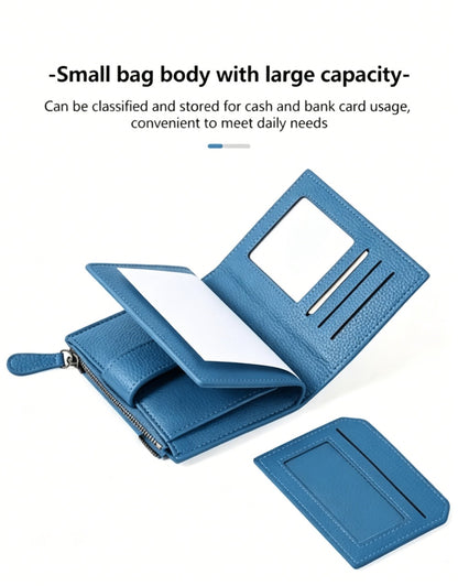 1pc Women's RFID Blocking Bifold Wallet - Compact Soft Card Holder with Zipper Coin Pocket & 4 ID Windows, Small Slim Minimalist Purse for Women